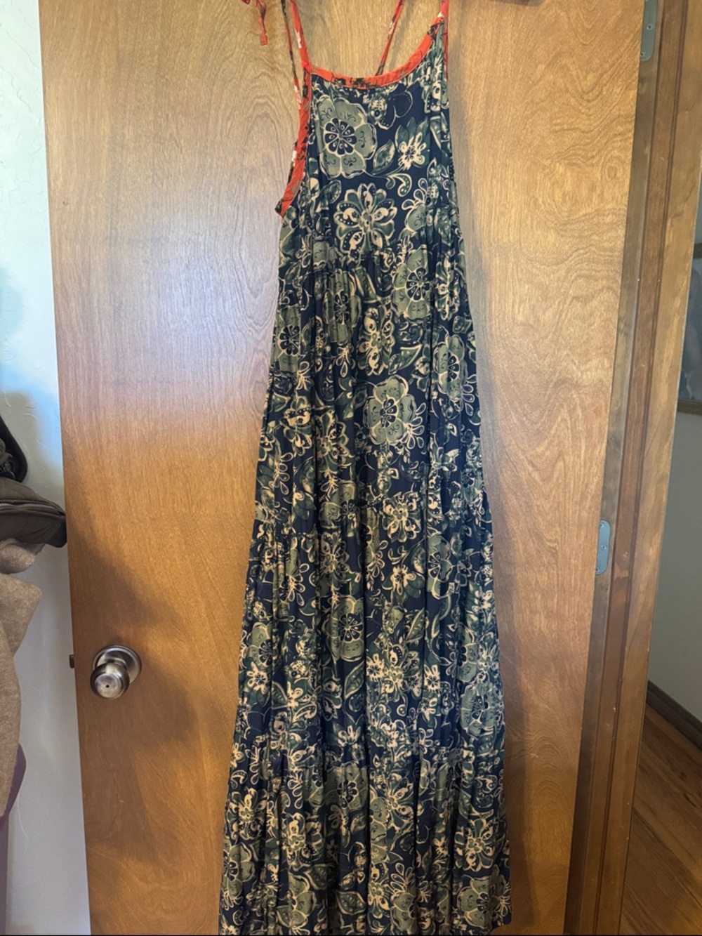 NATURAL LIFE Navy Floral Maxi Dress with Cream Accents and Coral Trim